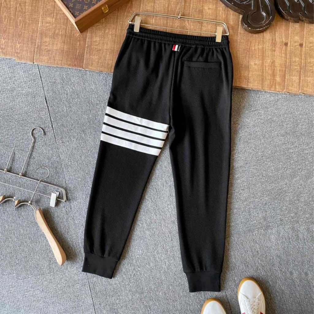 Quần Dài Nam Nữ Kẻ Viền Ngang Bo Gấu Cạp Chun Phối Dây Rút Thời Trang - unisex L1