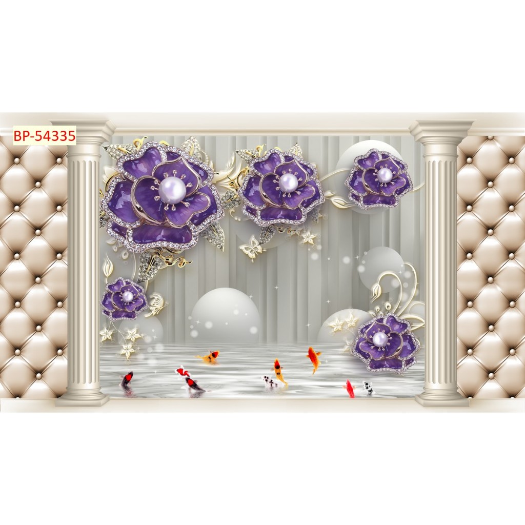 Tranh lụa phào chỉ hoa đính ngọc trai cao cấp. Tranh dán tường TsDécor