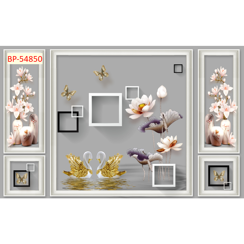 Tranh lụa phào chỉ hoa đính ngọc trai cao cấp. Tranh dán tường TsDécor