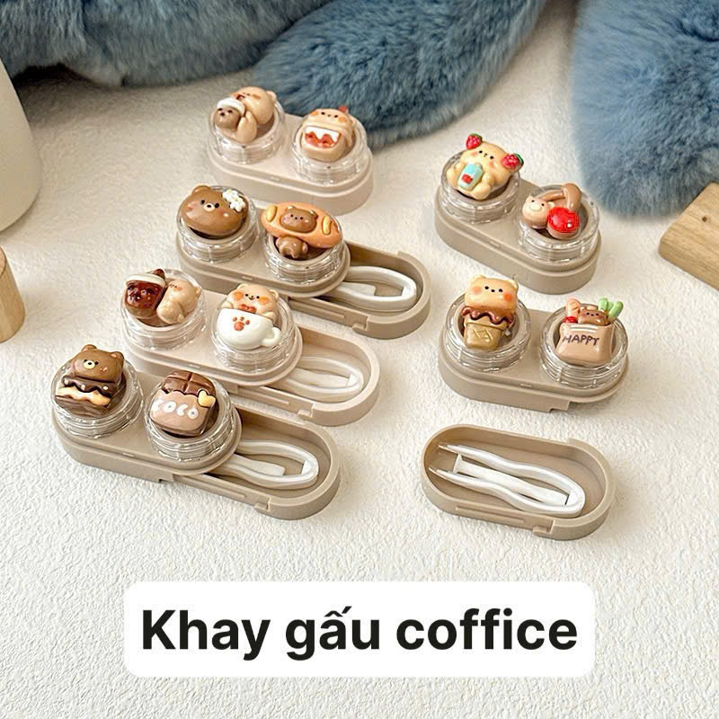 KHAY CHARM ĐỰNG LENS gấu nâu coffee Muneyes