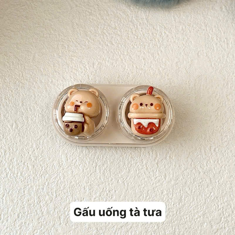 KHAY CHARM ĐỰNG LENS gấu nâu coffee Muneyes