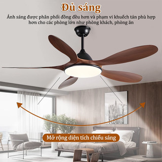 Gogeous quạt trần có đèn 46/56 3 chế độ màu đèn kèm điều khiển từ xa 46/56 inch, quạt trần cánh gỗ