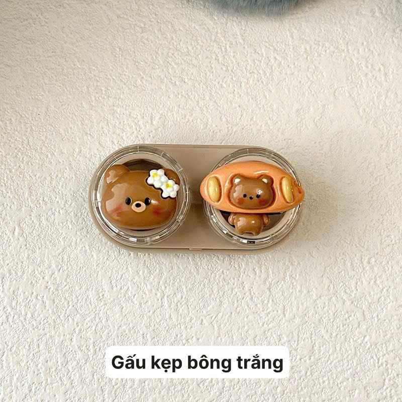 KHAY CHARM ĐỰNG LENS gấu nâu coffee Muneyes