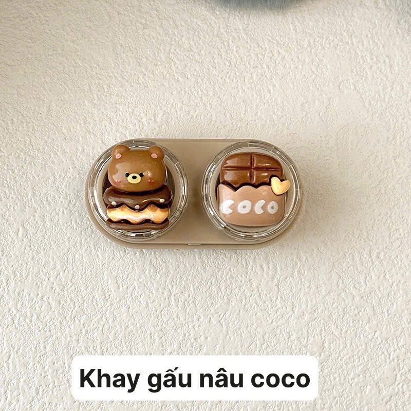 KHAY CHARM ĐỰNG LENS gấu nâu coffee Muneyes