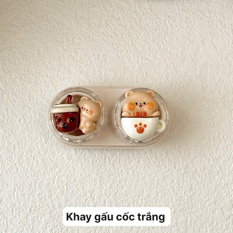 KHAY CHARM ĐỰNG LENS gấu nâu coffee Muneyes