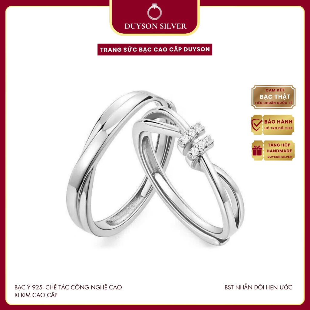 Nhẫn đôi bạc Ý 925 nam nữ Knot DUYSON SILVER , nhẫn cặp bạc Ý S925 đính đá chỉnh cỡ NDFS12-1DOI