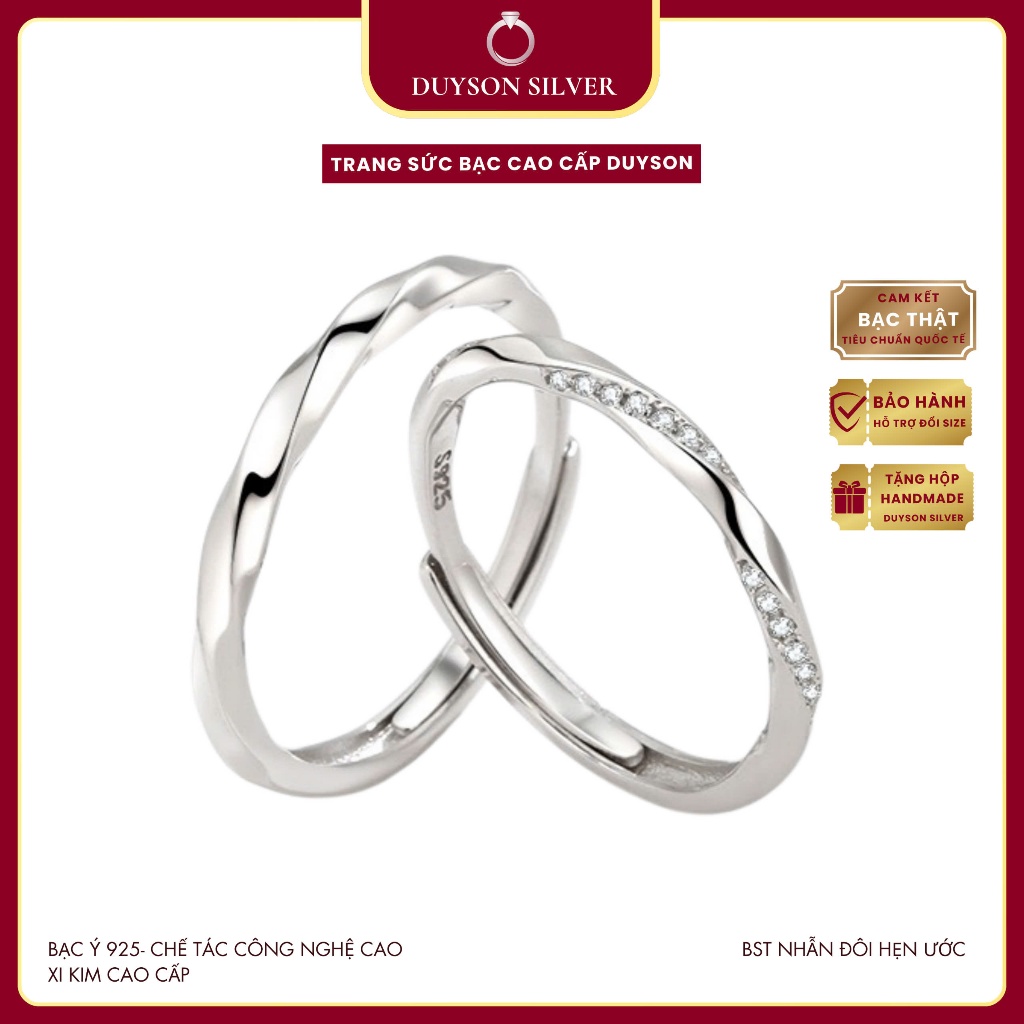 Nhẫn đôi bạc Ý 925 nam nữ dạng xoắn DUYSON SILVER, nhẫn cặp bạc Ý S925 chỉnh được cỡ cá tính MISSING U .FS NDFS11