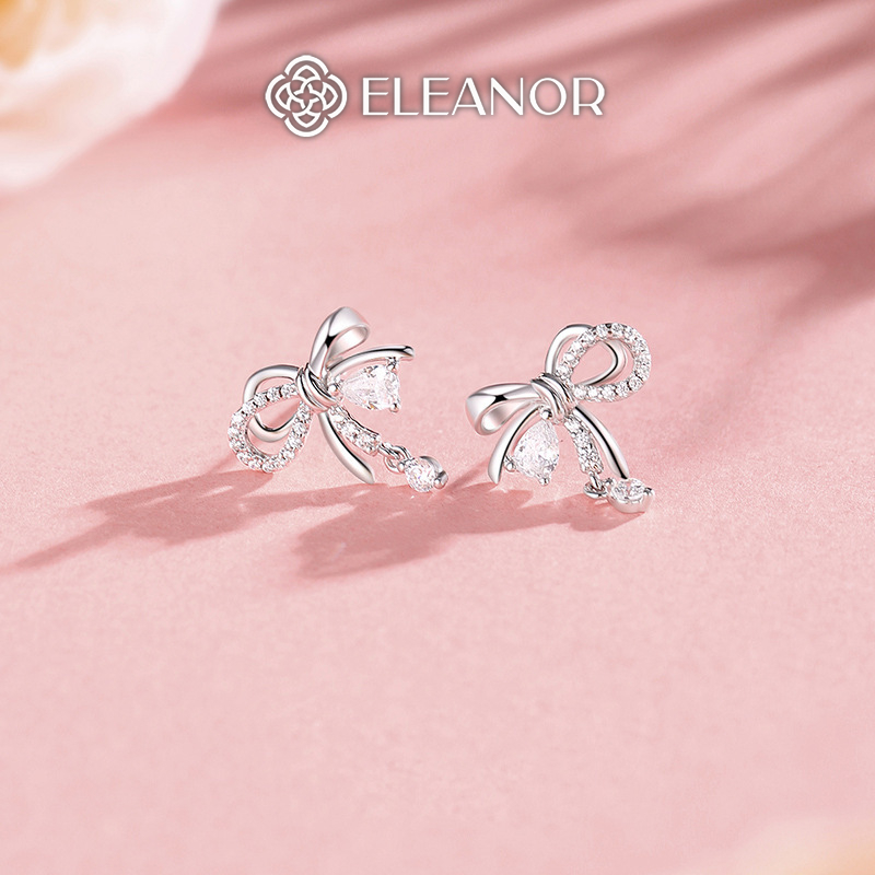 Bông tai nữ chuôi bạc 925 Eleanor Accessories hình nơ đính đá phụ kiện trang sức khuyên tai 9129