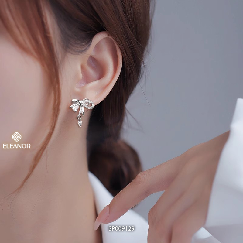 Bông tai nữ chuôi bạc 925 Eleanor Accessories hình nơ đính đá phụ kiện trang sức khuyên tai 9129