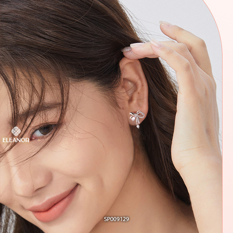 Bông tai nữ chuôi bạc 925 Eleanor Accessories hình nơ đính đá phụ kiện trang sức khuyên tai 9129