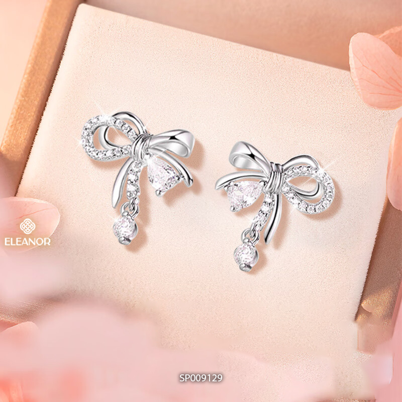 Bông tai nữ chuôi bạc 925 Eleanor Accessories hình nơ đính đá phụ kiện trang sức khuyên tai 9129