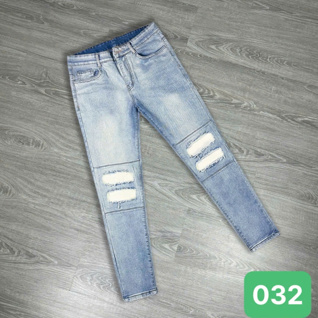 Quần jean nam rách boy phố vá da trắng đậm trơn chất liệu bò cao cấp co ...