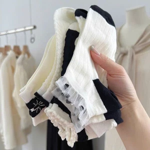 set 5 đôi tất nơ ren đen trắng tiểu thư xinh xỉu