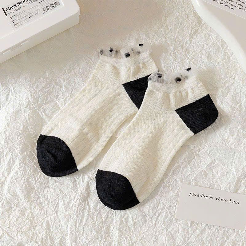 set 5 đôi tất nơ ren đen trắng tiểu thư xinh xỉu