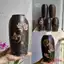 lọ hoa thư pháp khắc chìm trên nền nâu mộc gốm Bát Tràng cao cấp cho chị em cắm hoa, trang trí decor nhà sang trọng