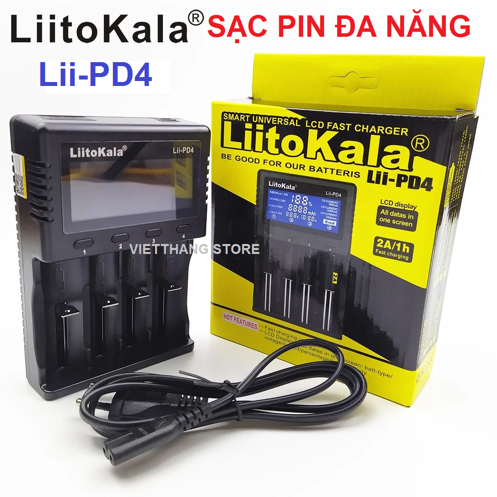 Bộ sạc pin 4p thông minh Lii-PD4 đa năng AA, AAA 26650, 21700, 18650 ...