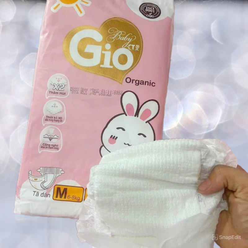 TÃ BỈM DÁN BABY GIO ORGANIC CHO BÉ SƠ SINH -50 MIẾNG (1 BỊCH ) MIỄN PHÍ SHIP -SIZE S,M ( 2-8kg )