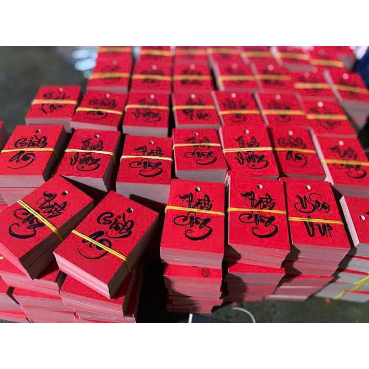 Kèm dây - Set 100 50 20 Tag liễng giấy đỏ in chữ cầu may năm mới và tag giấy in hình đẹp treo quất đào mai trang trí Tết