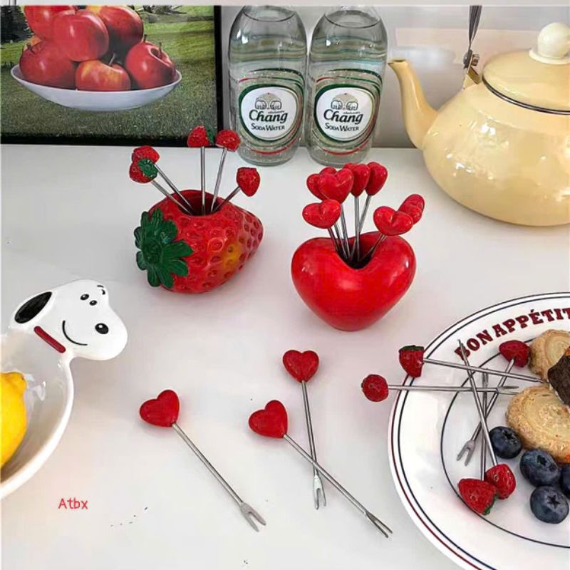 🍓🍓 Bộ 10 Dĩa Ăn Trái Cây Hình Trái Tim, Hình Quả Dâu Xinh Xắn