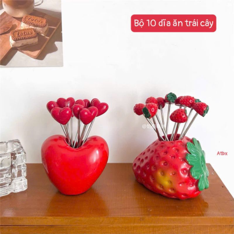 🍓🍓 Bộ 10 Dĩa Ăn Trái Cây Hình Trái Tim, Hình Quả Dâu Xinh Xắn