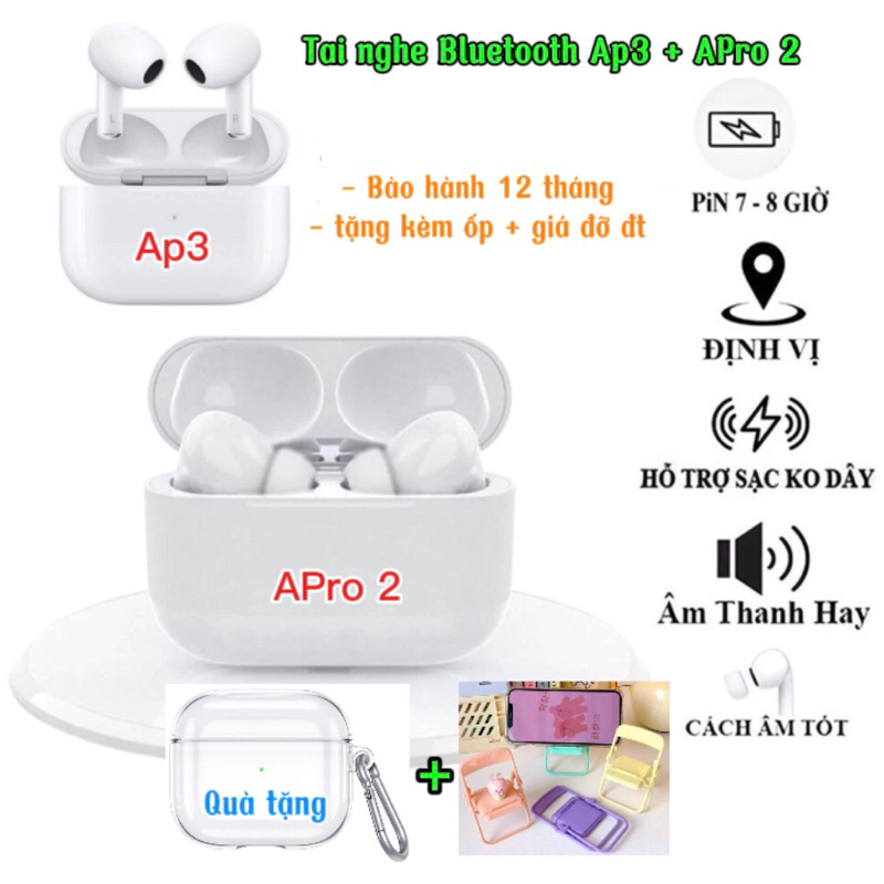 Tai nghe không dây APro 2 + Ap3 kết nối Bluetooth bass căng âm thanh êm ...
