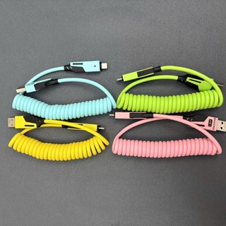 Dây Sạc 4 Trong 1 Tiện Lợi Trên Ô Tô, Thiết Kế LÒ XO Kéo Dài 1.5M, Sạc Nhanh Chuẩn PD C - L 27W,C-C 65W, Copy Dữ Liệu
