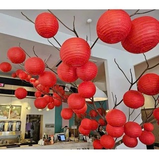 Đèn lồng vải tròn đỏ chịu nắng mưa không tua rua trang trí Tết , Trung thu , decor studio , tiệc tùng