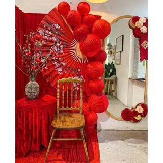 Đèn lồng vải tròn đỏ chịu nắng mưa không tua rua trang trí Tết , Trung thu , decor studio , tiệc tùng