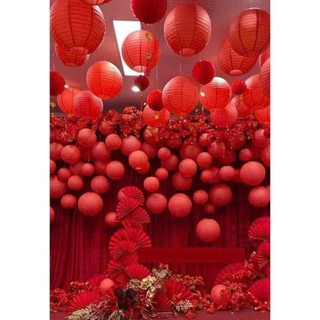Đèn lồng vải tròn đỏ chịu nắng mưa không tua rua trang trí Tết , Trung thu , decor studio , tiệc tùng