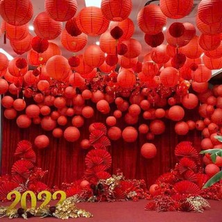Đèn lồng vải tròn đỏ chịu nắng mưa không tua rua trang trí Tết , Trung thu , decor studio , tiệc tùng