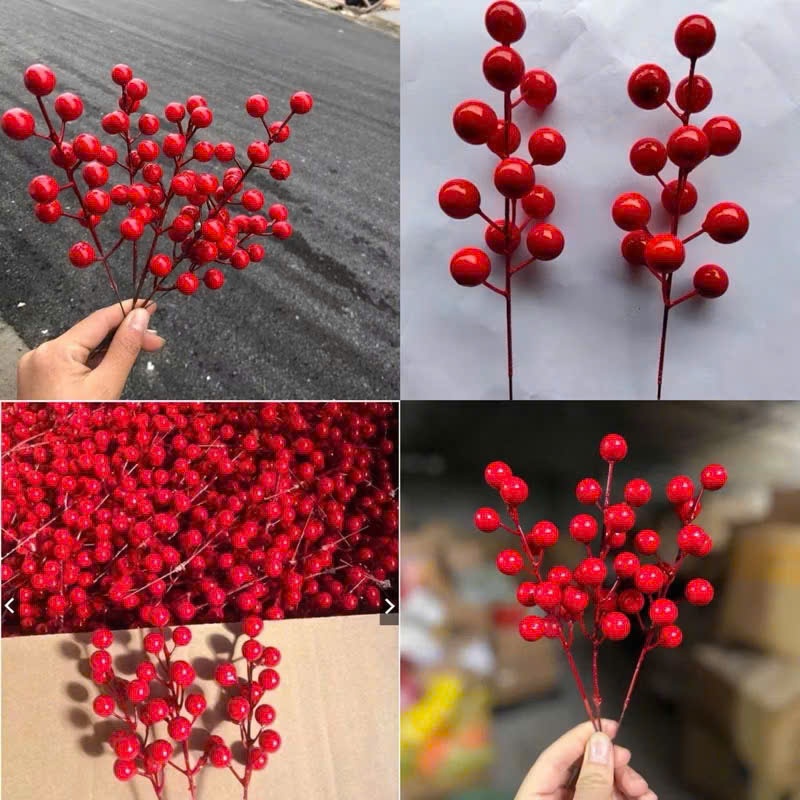Combo 50 nhánh đào đông 20cm 12 quả mọng đỏ dùng trang trí Tết