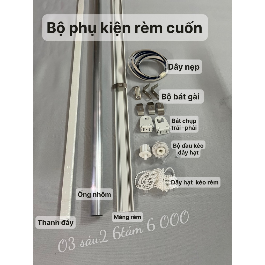 Thanh rèm cuốn, Khung rèm cuốn: Đầy đủ phụ kiện treo lắp, ống nhôm, dây ...