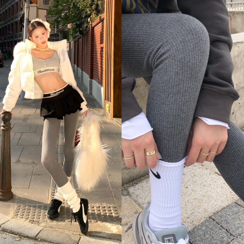 (sẵn) Quần legging len tăm co giãn màu trơn ghi xám đen dáng ôm body thon gọn chân QLG001 - Tiktik