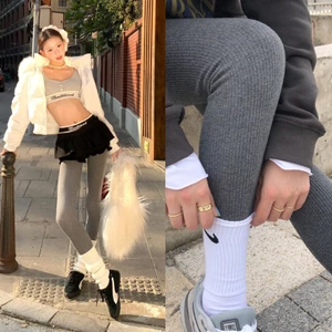 Quần legging len tăm co giãn màu trơn ghi xám đen dáng ôm body thon gọn chân QLG001 - Tiktik