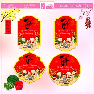 Tem Dán Tết, Tem Tết Decor Hộp Quà, Giỏ Quà, Hộp Bánh, Kẹo, Mứt, Nhãn Dán An Nhiên - Đoàn Viên - Thịnh Vượng, Chống Nước