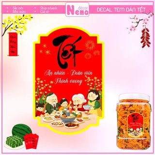 Tem Dán Tết, Tem Tết Decor Hộp Quà, Giỏ Quà, Hộp Bánh, Kẹo, Mứt, Nhãn Dán An Nhiên - Đoàn Viên - Thịnh Vượng, Chống Nước