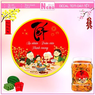 Tem Dán Tết, Tem Tết Decor Hộp Quà, Giỏ Quà, Hộp Bánh, Kẹo, Mứt, Nhãn Dán An Nhiên - Đoàn Viên - Thịnh Vượng, Chống Nước