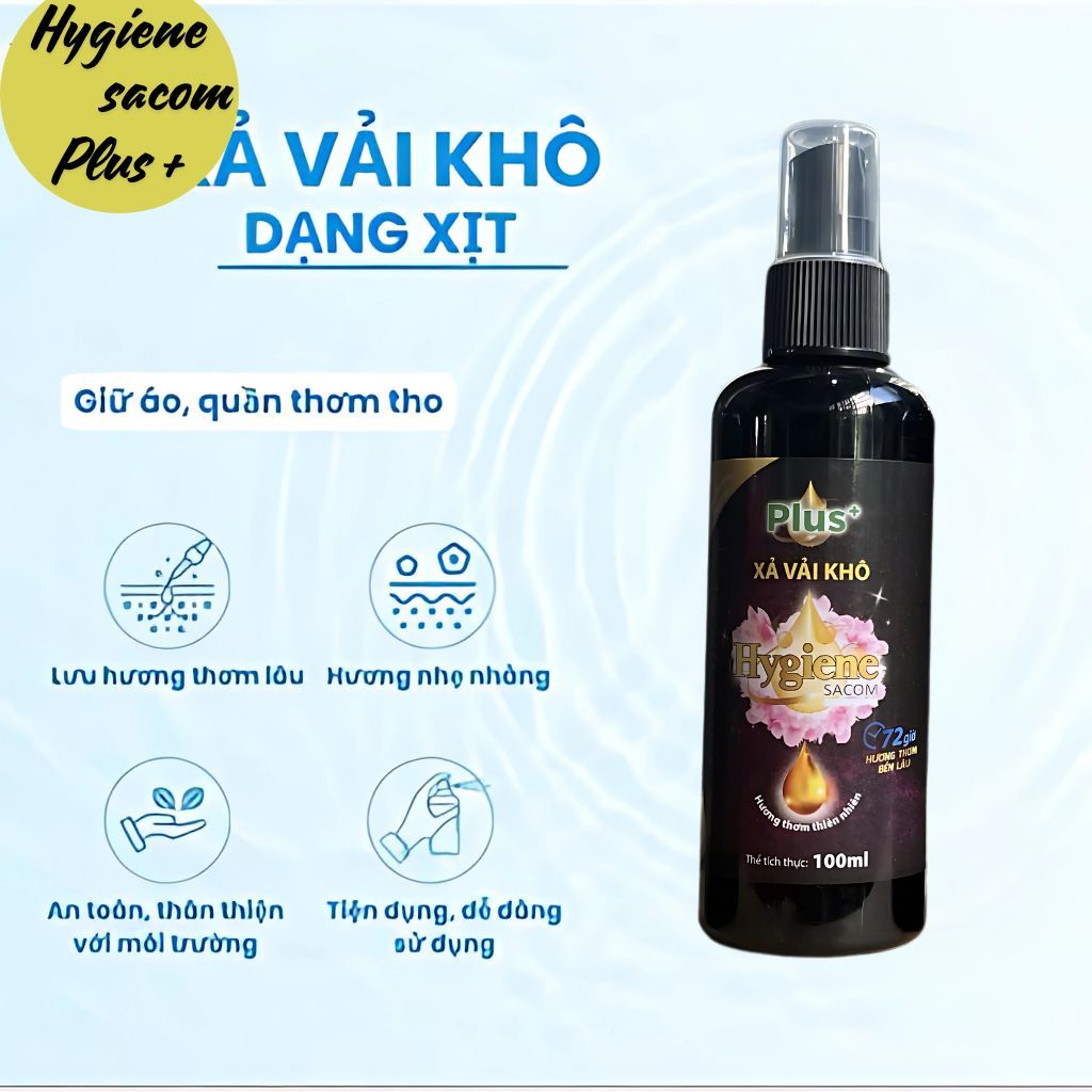 Combo 2 Chai Nước xả vải khô Hygiene sacom Plus+ giữ hương thơm lâu trên quần áo, vải chai 100ml