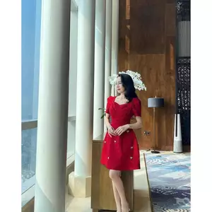 ĐẦM ĐẮP CHÉO ĐÍNH TAG NƠ, ĐẦM NỮ DÁNG NGẮN THANH LỊCH ĐI TIỆC ĐI CHƠI | MEOINDAHOUSE
