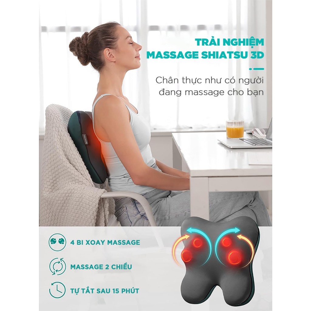 Ảnh Gối Massage Đa Năng Nhiệt Hồng Ngoại KINGTECH KP-500 - Chuyên Sâu Cổ Vai Gáy, Thắt Lưng - Chính Hãng 4