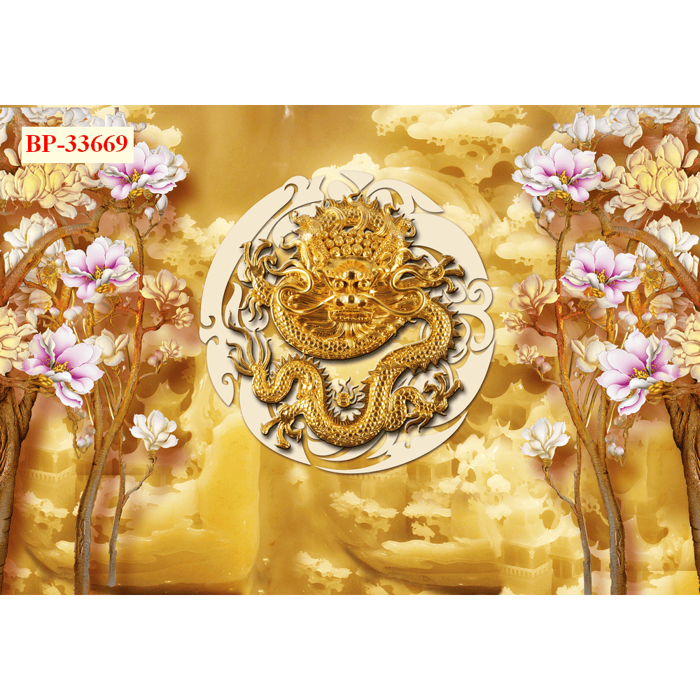 Mẫu tranh lụa phủ kim sa rồng phượng vàng trang trí nhà cửa