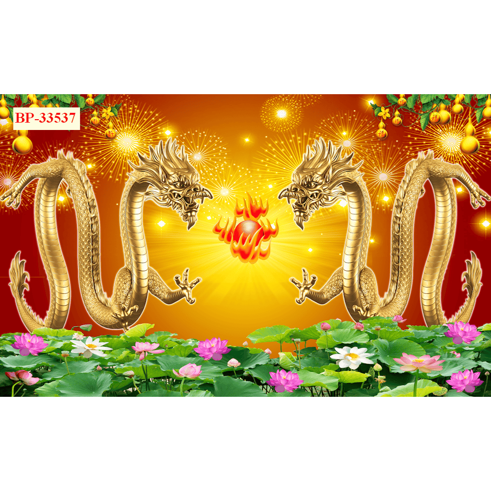 Mẫu tranh lụa phủ kim sa rồng phượng vàng trang trí nhà cửa