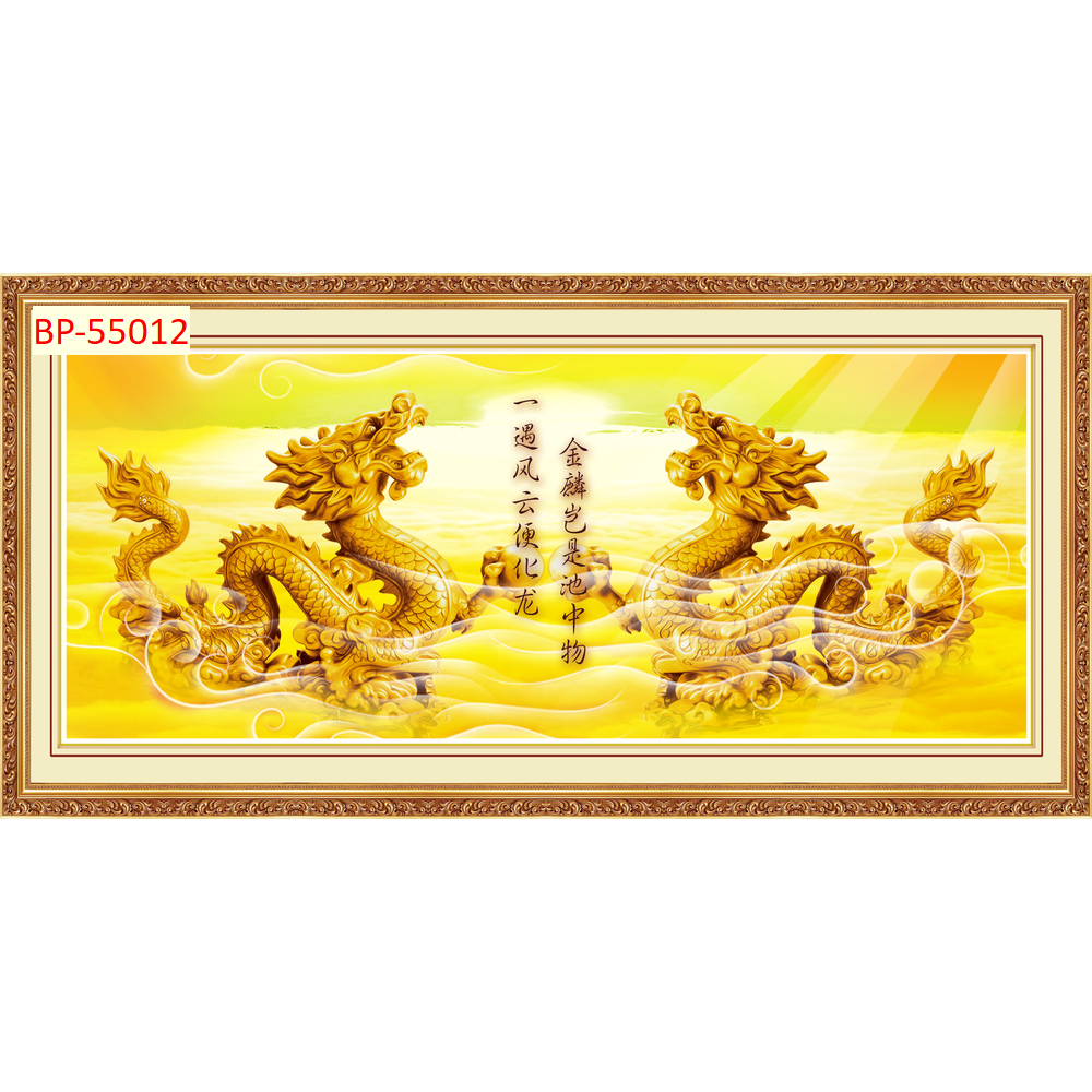 Mẫu tranh lụa phủ kim sa rồng phượng vàng trang trí nhà cửa