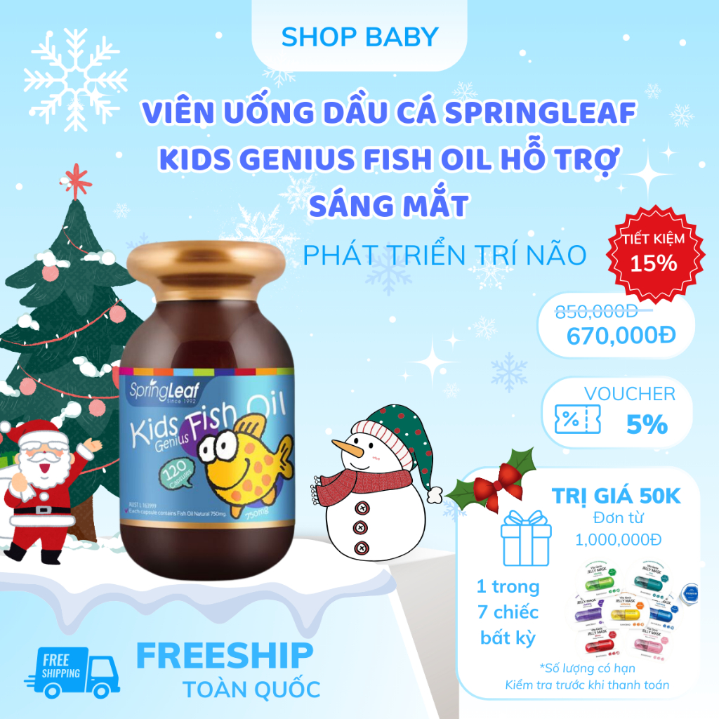 Viên uống dầu cá SpringLeaf Kids Genius Fish Oil hỗ trợ sáng mắt, phát ...