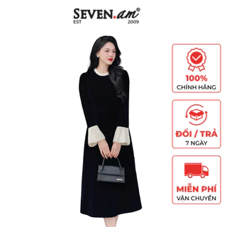 Đầm xoè nhung phối tơ óng thời trang nữ Seven.AM H641015E