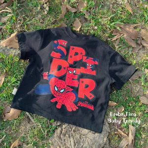 ÁO THUN ĐEN SPIDERMAN Cho Bé Form Rộng Boxy 100% Cotton 2C , Dày dặn , thấm hút mồ hôi