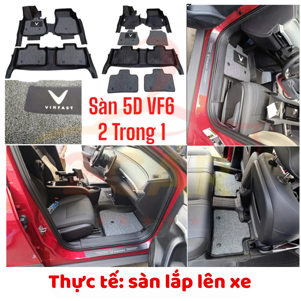 Thảm lót sàn NHỰA 5D kèm rối sẵn xe VINFAST VF6 Hàng Nhựa đúc nguyên khối TPE siêu đẹp, siêu bền, không thấm nước,