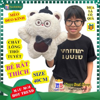 CON MÈO Thú Bông ĐEO KÍNH Size 40cm – Gấu Bông Hoàn Hảo Cho Phòng Ngủ Bé Mềm Mại Cho Mọi Lứa Tuổi