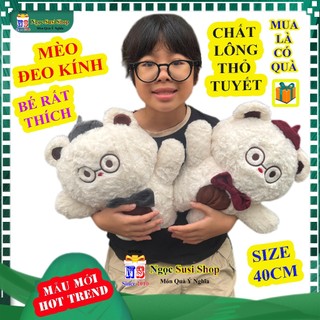 CON MÈO Thú Bông ĐEO KÍNH Size 40cm – Gấu Bông Hoàn Hảo Cho Phòng Ngủ Bé Mềm Mại Cho Mọi Lứa Tuổi