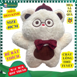 CON MÈO Thú Bông ĐEO KÍNH Size 40cm – Gấu Bông Hoàn Hảo Cho Phòng Ngủ Bé Mềm Mại Cho Mọi Lứa Tuổi